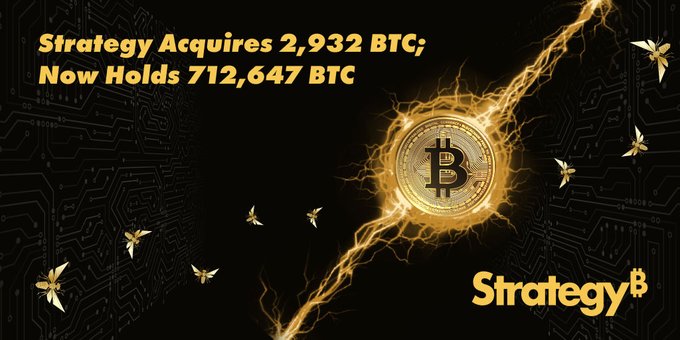 Strategy mua thêm 2.932 BTC, nâng tổng nắm giữ lên hơn 712.000 Bitcoin缩略图 Strategy mua thêm 2.932 BTC, nâng tổng nắm giữ lên hơn 712.000 Bitcoin