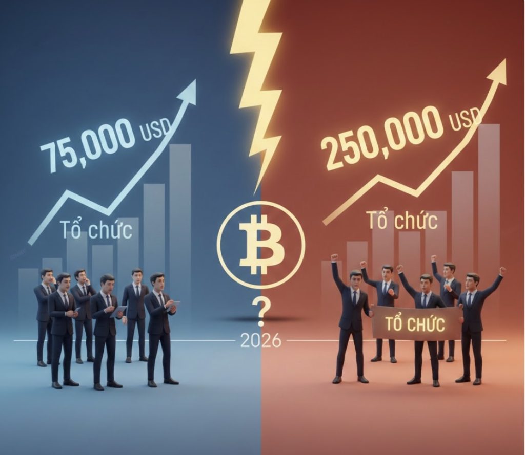 Dự báo giá Bitcoin 2026: Tổ chức chia rẽ giữa 75.000 và 250.000 USD