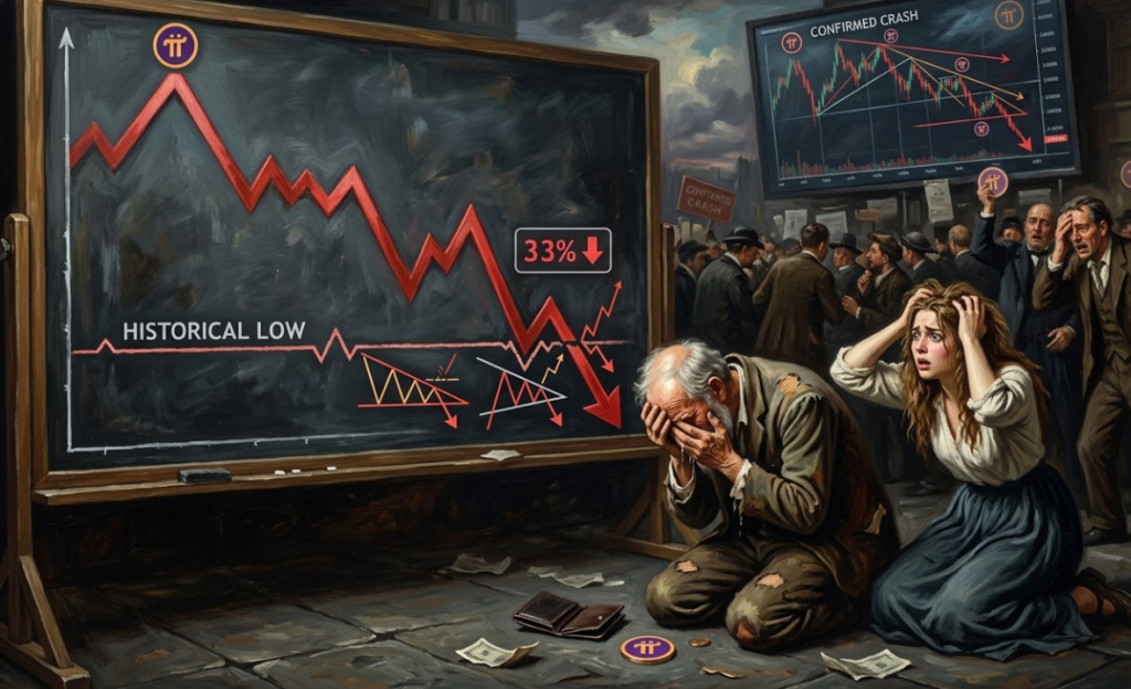 Giá Pi Coin đối mặt mức đáy lịch sử khi mô hình giảm mạnh 33% này được xác nhận